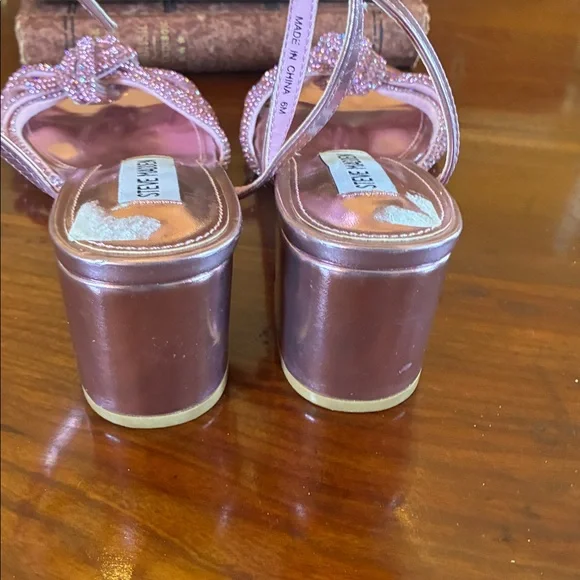 Steve Madden Ilyse Heeled Sandal Pink Metallic Leather Rhinestone - Picture 7 of 8